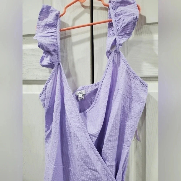 Nwt River Island Seersucker Ruffle shoulder Wrap mini sundress purple 6 ASOS - Picture 5 of 7